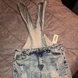 acid wash jean short overalls